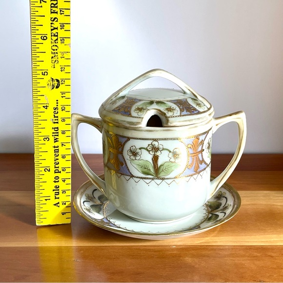 Antique Nippon Porcelain Mustard Condiment Jam Jar with Lid and Matching Saucer - Picture 6 of 13